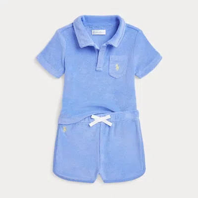 Ralph Lauren Babies' Terry Polo Shirt & Short Set In Harbor Island Blue