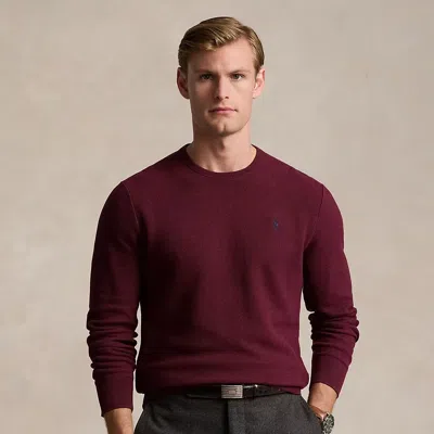 Polo Ralph Lauren Textured Cotton Crewneck Sweater In Damson Red