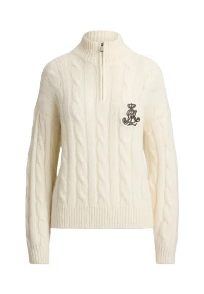 Ralph Lauren Textured Half-zip Funnel-neck Sweater In White
