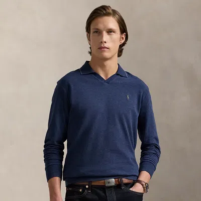 Ralph Lauren Textured Jersey Polo Shirt In Blue