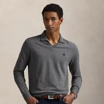 Ralph Lauren Textured Jersey Polo Shirt In Gray