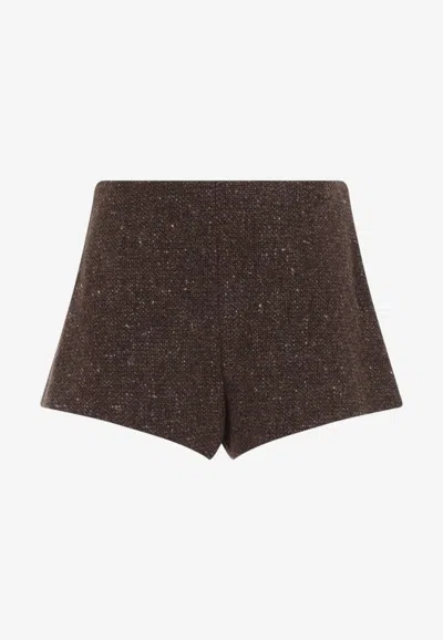Ralph Lauren Textured Knit Slim Mini Shorts In Brown