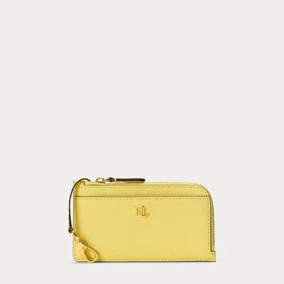 Ralph Lauren Textured Leather L-zip Card Case In Yellow