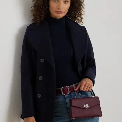Ralph Lauren Textured Leather Small Farrah Satchel In Burgundy