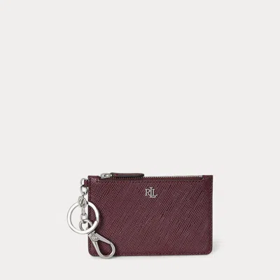 Ralph Lauren Textured Leather Zip Card Case In Burgundy