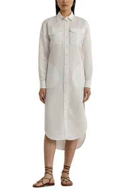 Ralph Lauren Textured Linen Blend Long Sleeve Shirtdress In White