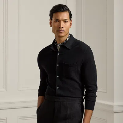 Ralph Lauren Textured Silk-cotton Shirt Sweater In Black