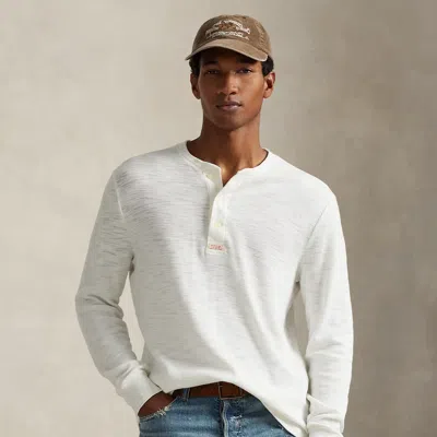 Ralph Lauren Textured Waffle-knit Henley Shirt In White
