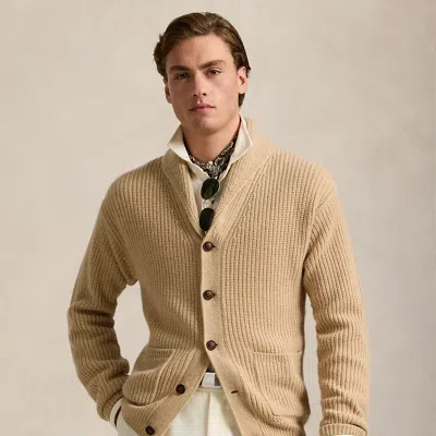 Polo Ralph Lauren Textured Wool-cashmere Shawl Cardigan In Dune Melange