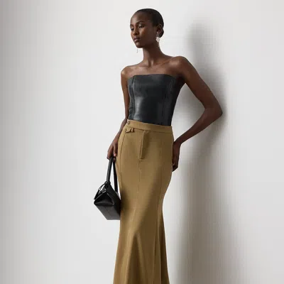 Ralph Lauren Teyanna Wool Gabardine Skirt In Camel In Gray