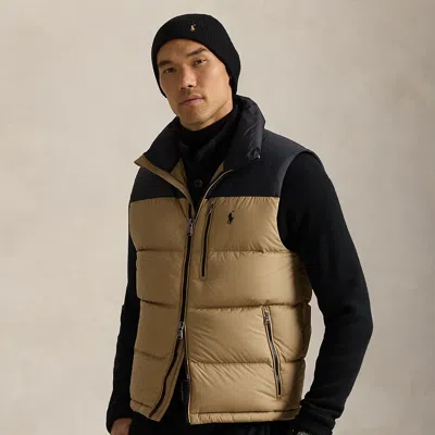 Polo Ralph Lauren The Gorham Color-blocked Down Vest In Desert Khaki/polo Black