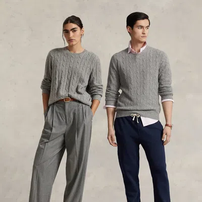 Polo Ralph Lauren The Iconic Cable-knit Cashmere Sweater In Fawn Grey Heather In Gray