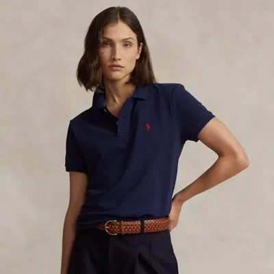Polo Ralph Lauren The Iconic Classic Fit Mesh Polo Shirt In Newport Navy/red In Blue