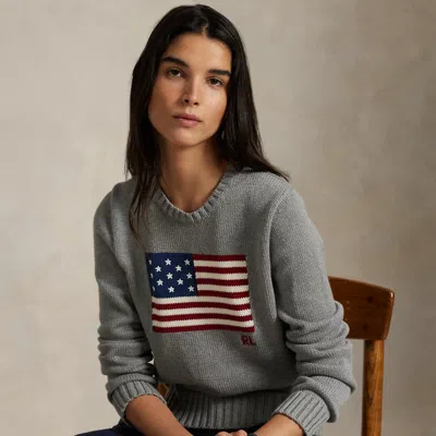 Ralph Lauren The Iconic Flag Sweater In Drift Grey Melange In Gray