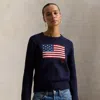 Polo Ralph Lauren Flag Cotton Crewneck Sweater Woman Sweater Navy Size S Cotton In Blue