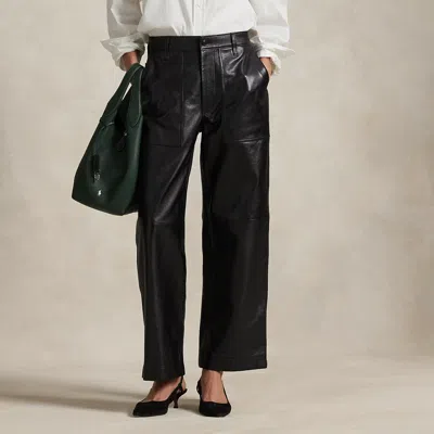 Ralph Lauren The Leather Wide-leg Crop Ricky Pant In Black