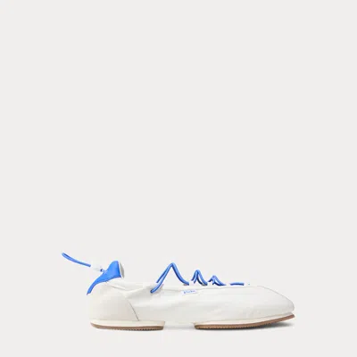 Ralph Lauren The Nylon Lace-up Ballerina Sneaker In White/colby Blue In Multi