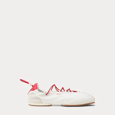 Ralph Lauren The Nylon Lace-up Ballerina Sneaker In White/cruise Red