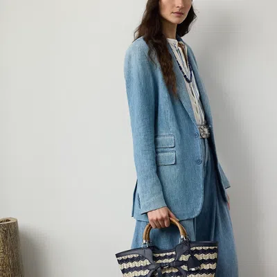 Ralph Lauren The Ralph Braided Raffia Tote In Navy/natural