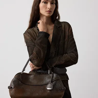 Ralph Lauren The Ralph Flocked Denim Shoulder Bag In Brown