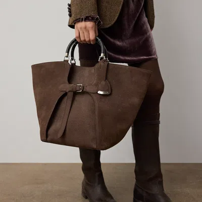 Ralph Lauren The Ralph Nubuck Pebbled Large Tote In Luggage Brown