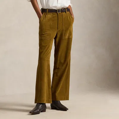 Ralph Lauren The Ricky Wide-leg Crop Suede Pant In Green