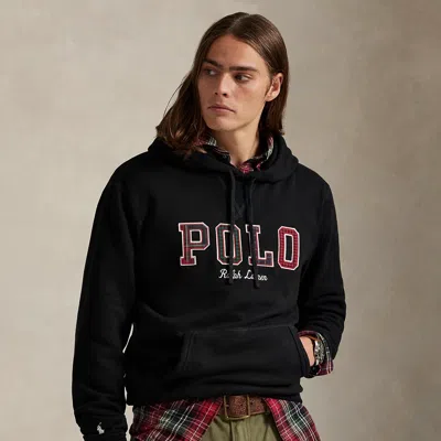 Ralph Lauren The Rl Fleece Plaid-logo Hoodie In Black