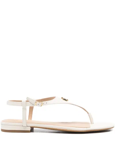 Ralph Lauren Everley Ii Crosshatch Leather Sandal In Soft White