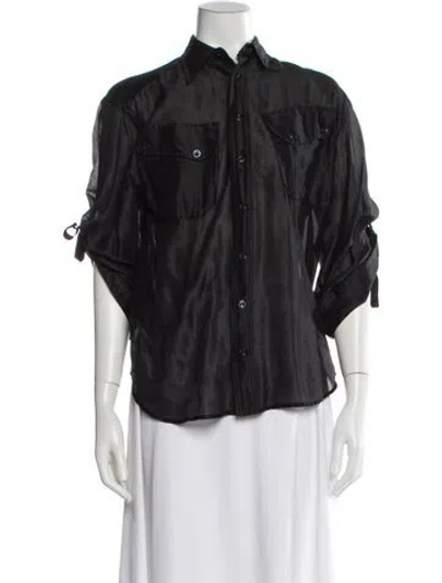 Pre-owned Ralph Lauren Three-quarter Sleeve Button-up Top In Gray