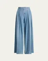 Ralph Lauren Tiana Denim Wide Leg Pleated Pants In Blue