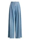 Ralph Lauren Tiana Denim Wide Leg Pleated Pants In Blau