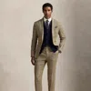 Ralph Lauren Tick-weave Linen-silk Suit Trouser In Brown/tan Plaid