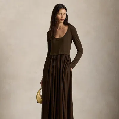 Ralph Lauren Tie-back Jersey Maxidress In Brown