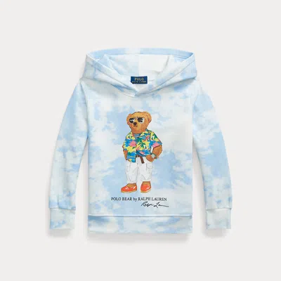 Ralph Lauren Kids' Tie-dye-print Polo Bear Fleece Hoodie In Blue