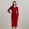 Ralph Lauren Tie-front Cotton-blend Crewneck Dress In Red