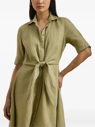 Ralph Lauren Tie-front Shirt Dress In Green