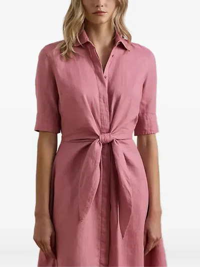 Ralph Lauren Tie-front Shirt Dress In Pink