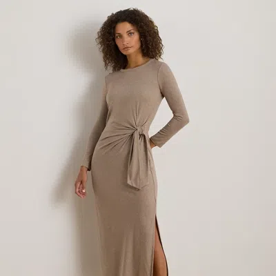 Ralph Lauren Tie-front Stretch Jersey Midi Dress In Gray