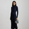 Ralph Lauren Tie-front Turtleneck Dress In Blue