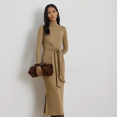Ralph Lauren Tie-front Turtleneck Dress In Brown