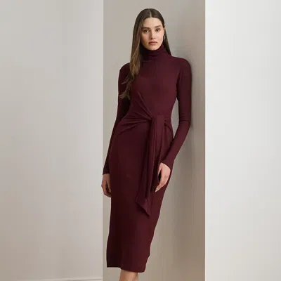 Ralph Lauren Tie-front Turtleneck Dress In Burgundy