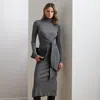 Ralph Lauren Tie-front Turtleneck Dress In Gray
