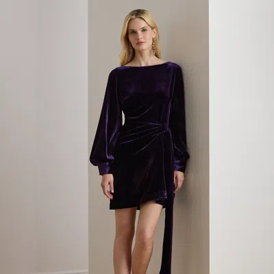 Ralph Lauren Tie-front Velvet Cocktail Dress In Purple