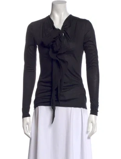 Pre-owned Ralph Lauren Tie Neck Long Sleeve Top In Blue