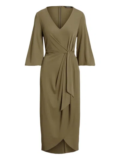 Ralph Lauren Tie-waist V-neck Asymmetrical Dress In Green