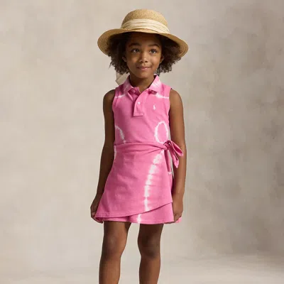 Ralph Lauren Kids' Tie-dye Faux-wrap Mesh Polo Dress In Dalia Pink Tie Dye In Multi