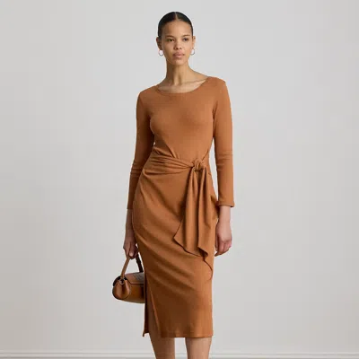 Ralph Lauren Tie-front Cotton-blend Crewneck Dress In Red Terracotta In Brown