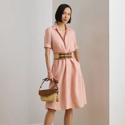 Ralph Lauren Tie-front Linen Shirtdress In Pink Rhodonite