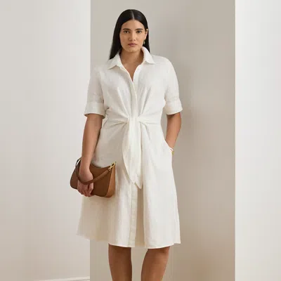 Ralph Lauren Tie-front Linen Midi Shirt Dress In White