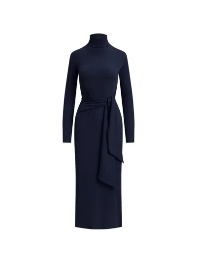 Ralph Lauren Tie-front Turtleneck Midi Dress In Blue